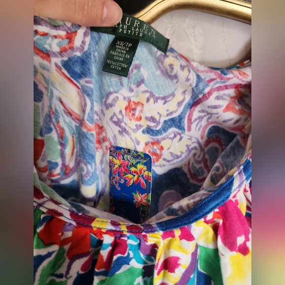 Ralph Lauren Petite Blue Floral Paisley One Shoulder Tank Size XS - Picture 5 of 8